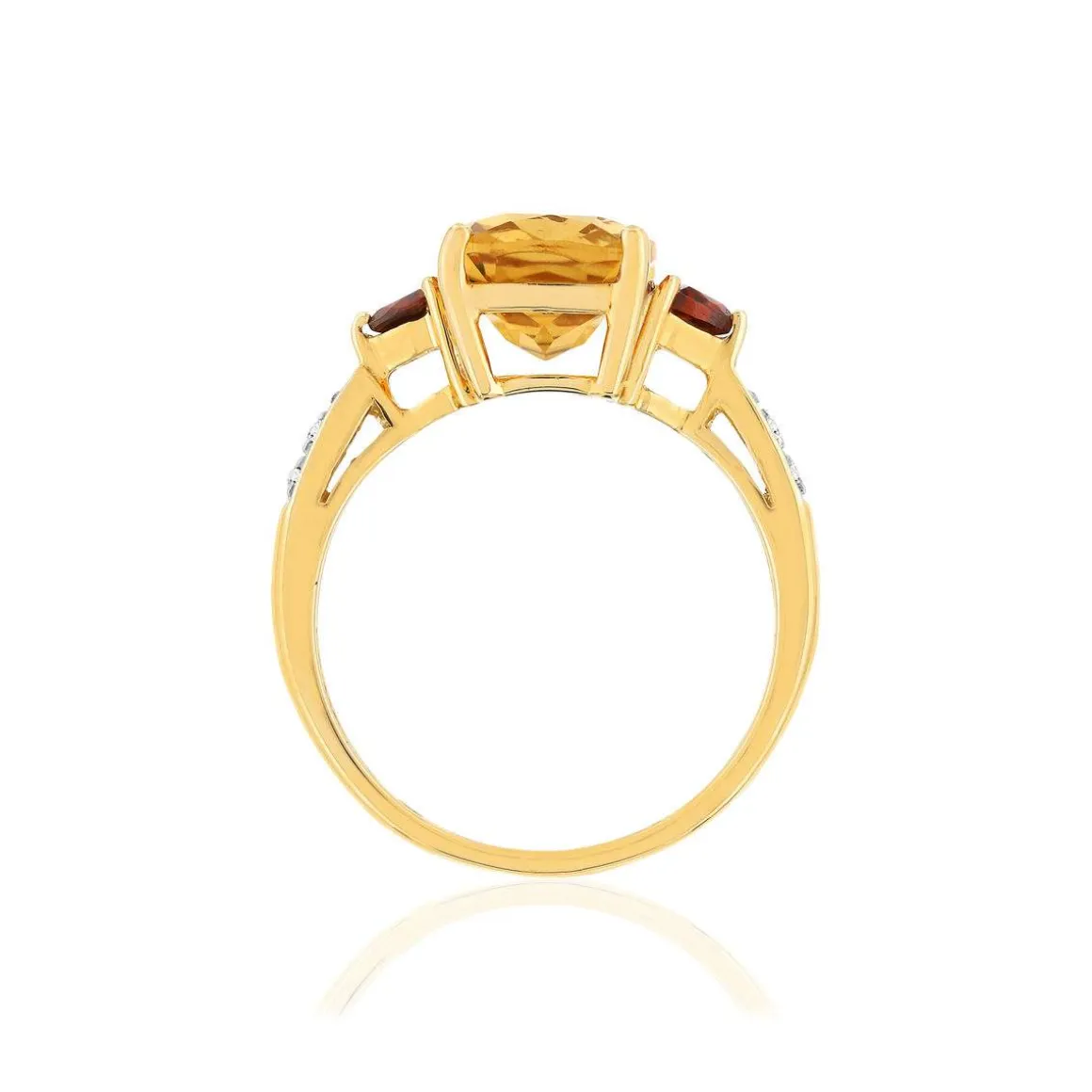 Bague or jaune 375, citrine, grenats, diamants.