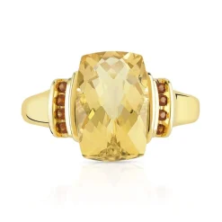Bague or 375 jaune citrine rectangulaire et grenats