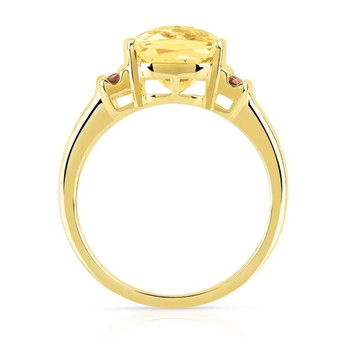 Bague or 375 jaune citrine rectangulaire et grenats