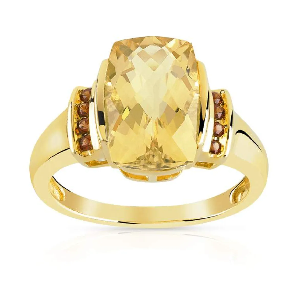 Bague or 375 jaune citrine rectangulaire et grenats