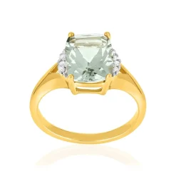 Bague or 375 jaune diamants et quartz vert