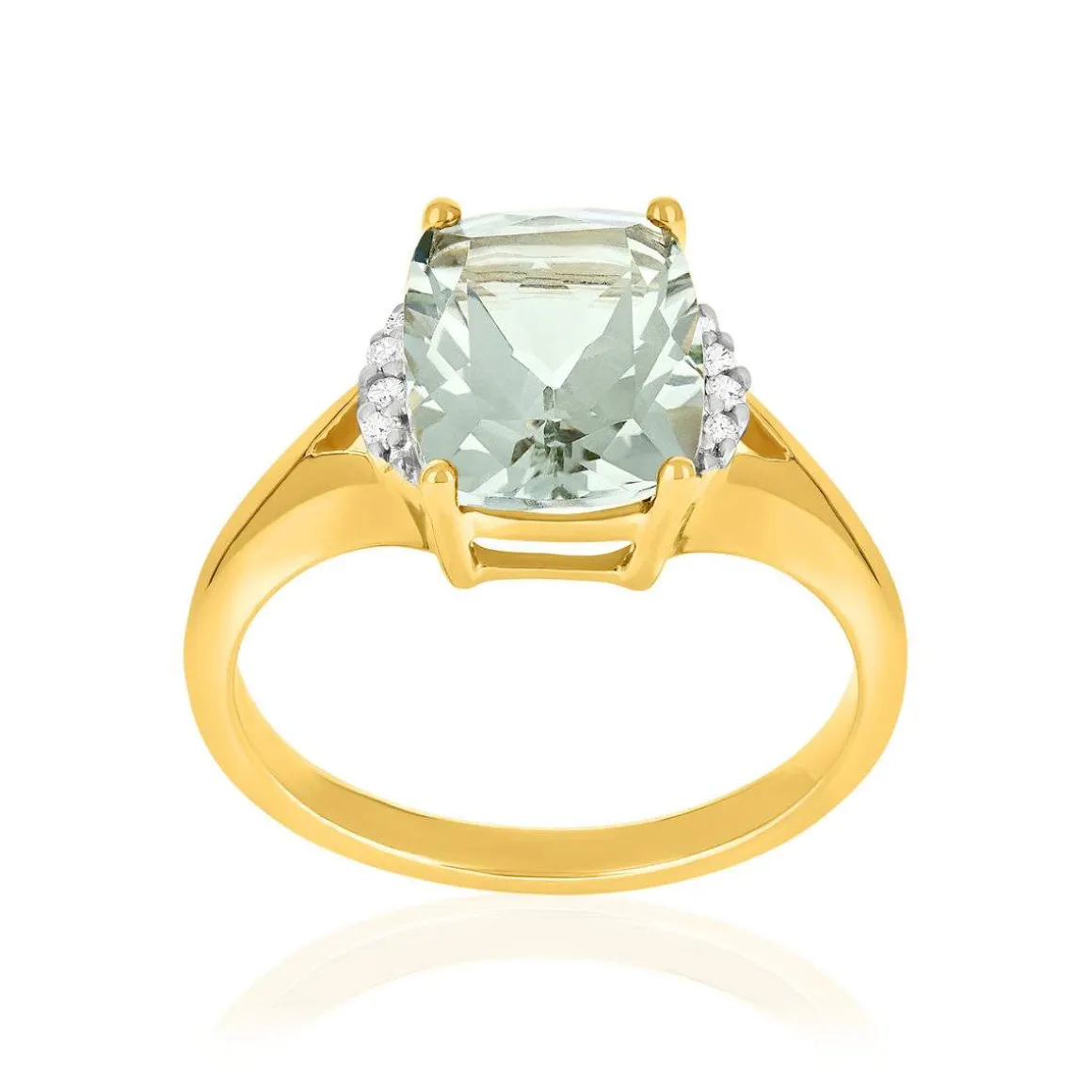 Bague or 375 jaune diamants et quartz vert