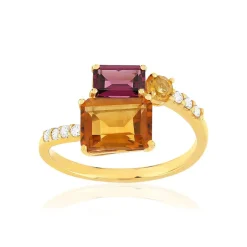 Bague or 375 jaune diamants pierres précieuses