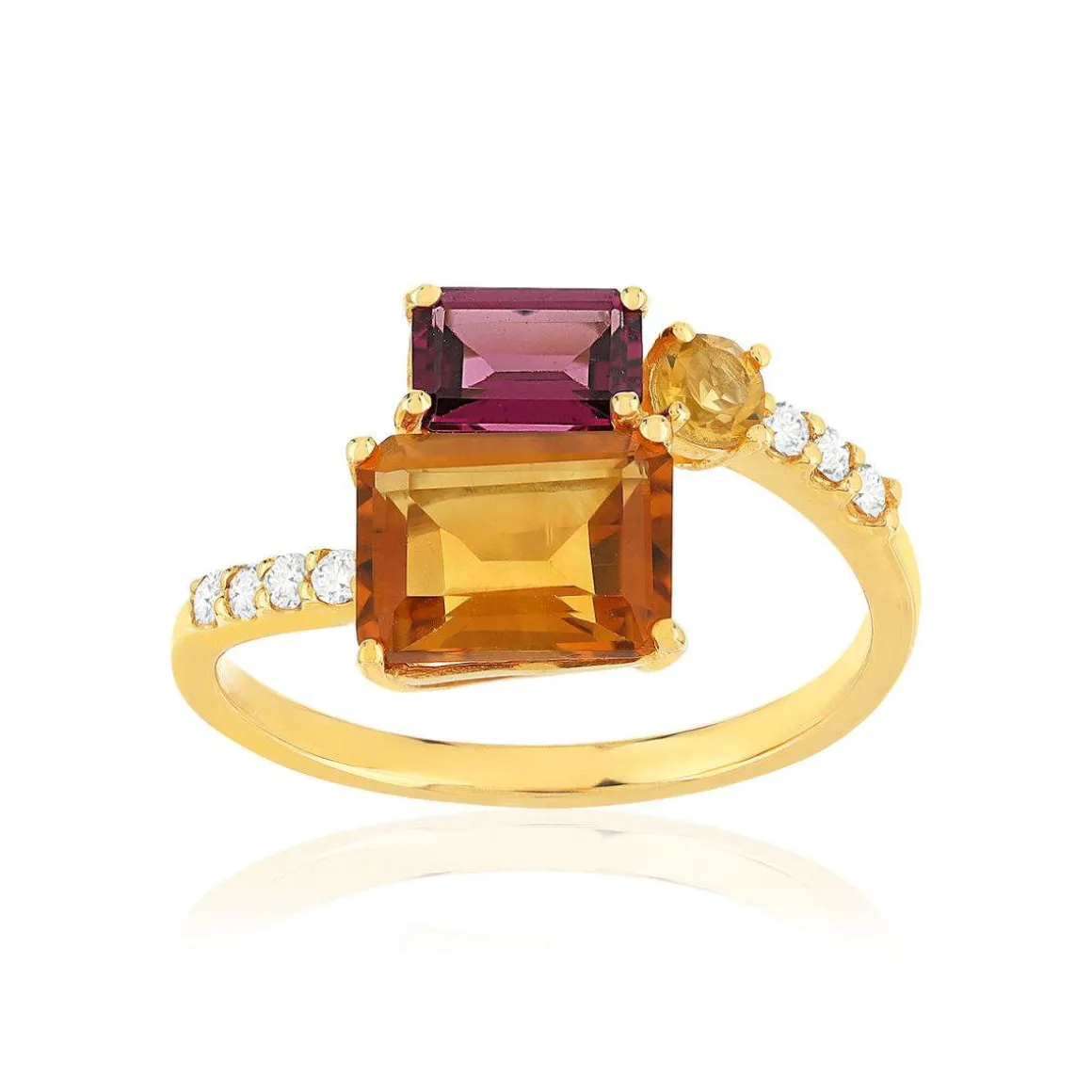 Bague or 375 jaune diamants pierres précieuses