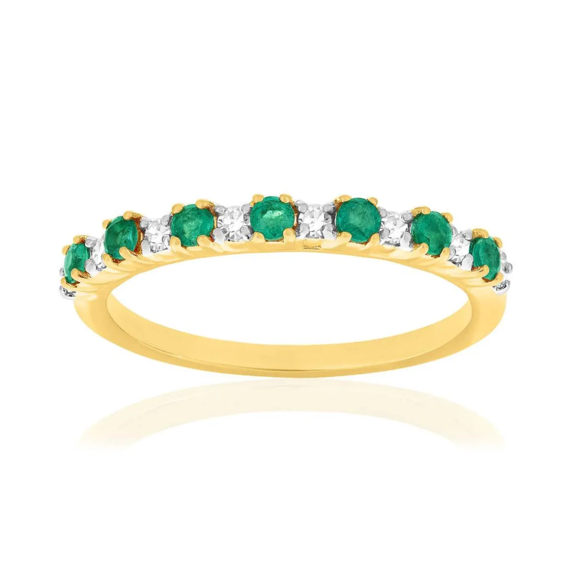 Bague or 750 jaune et rhodié diamants et émeraudes