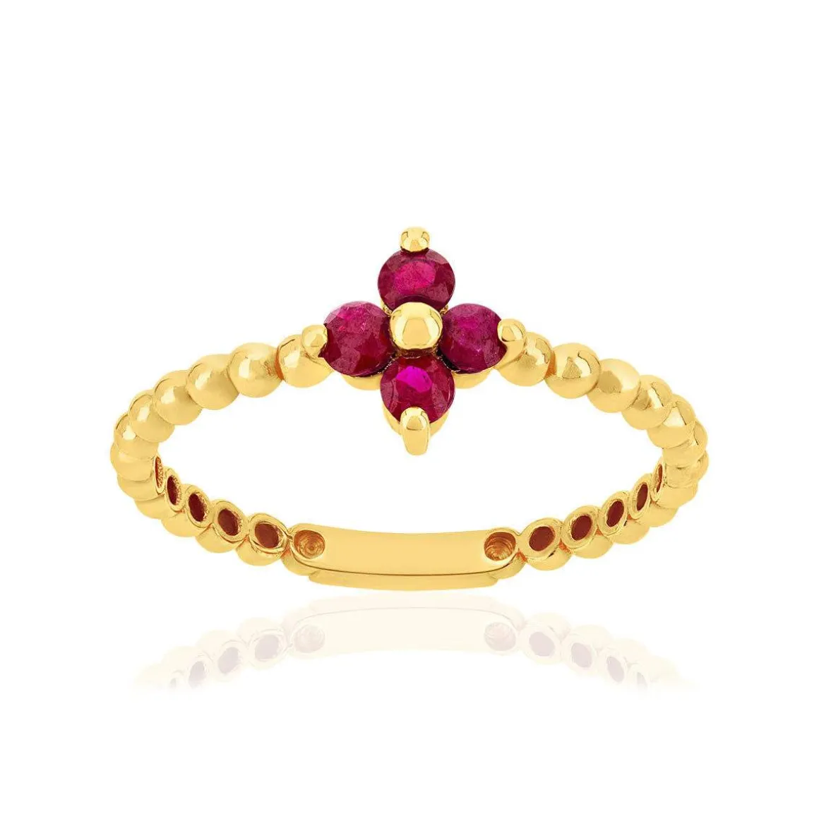 Bague or 375 jaune fleur rubis