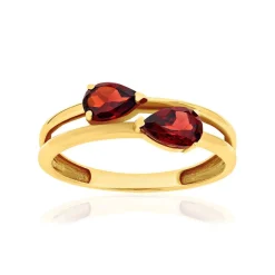Bague or 375 jaune 2 grenats