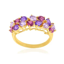 Bague or 375 jaune grenats rhodolites et améthystes