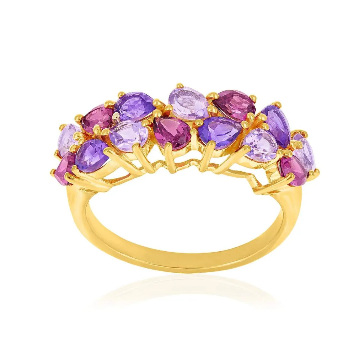 Bague or 375 jaune grenats rhodolites et améthystes