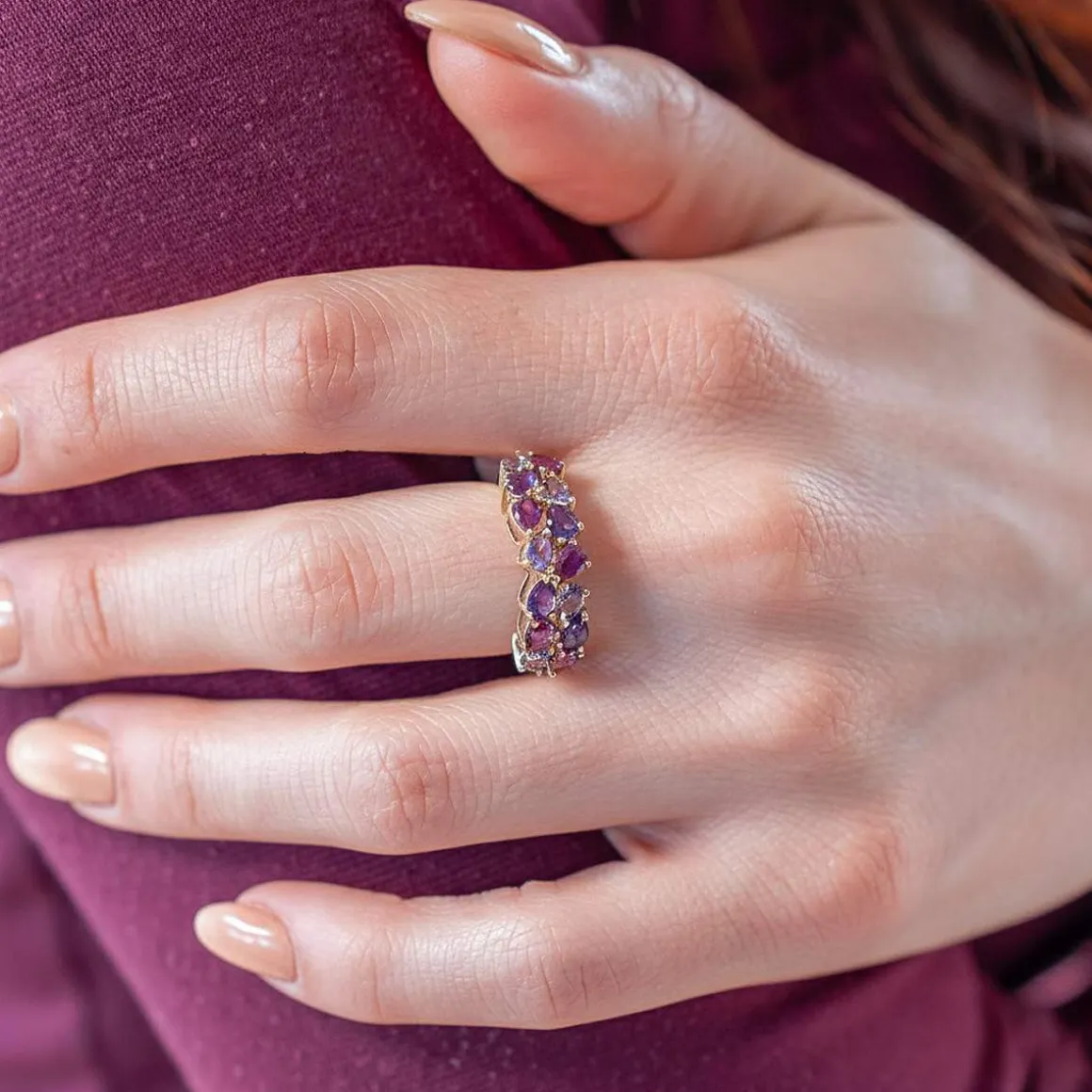 Bague or 375 jaune grenats rhodolites et améthystes