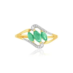 Bague or 375 jaune émeraude diamant