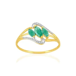 Bague or 375 jaune émeraude diamant
