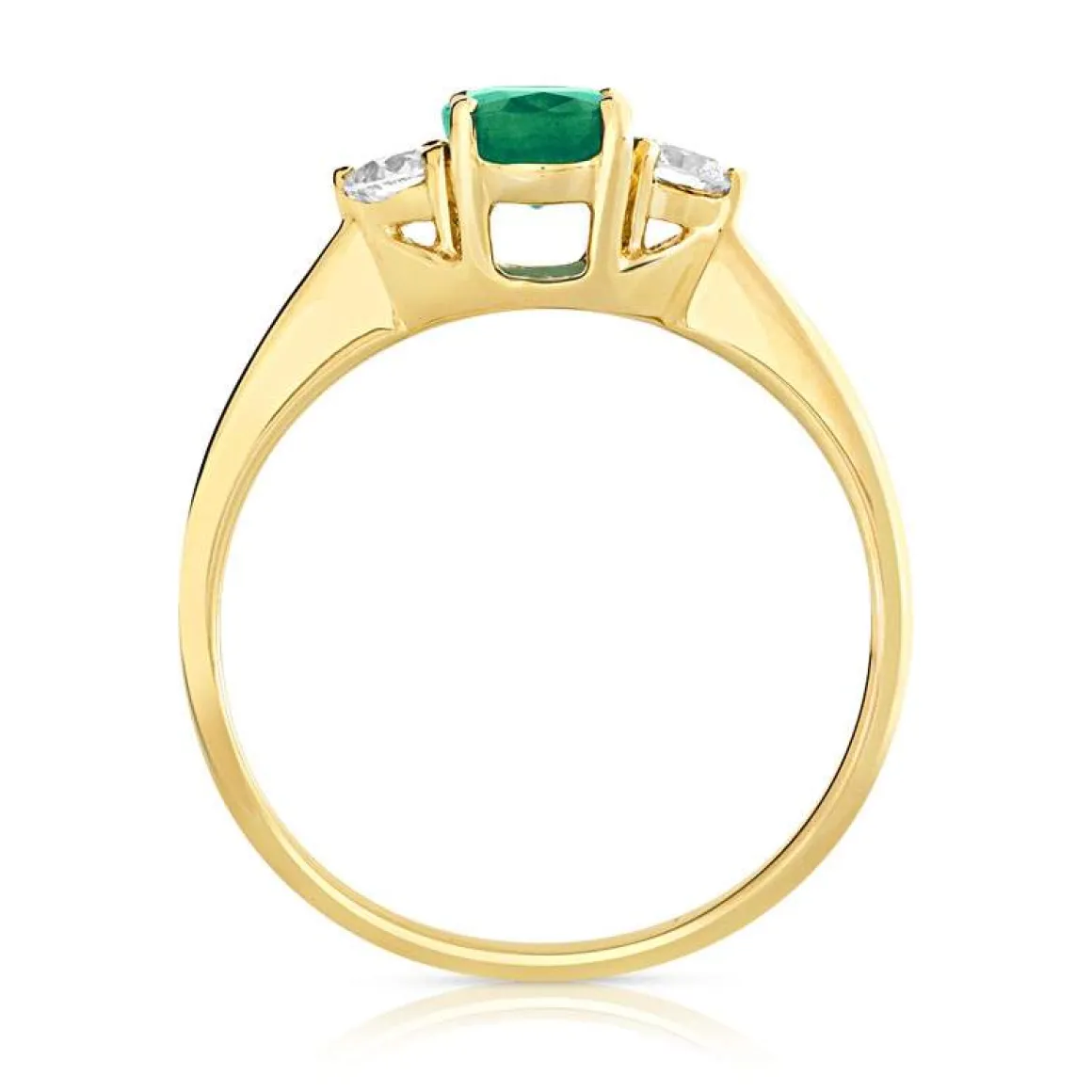 Bague or 750 jaune émeraude ovale et diamants