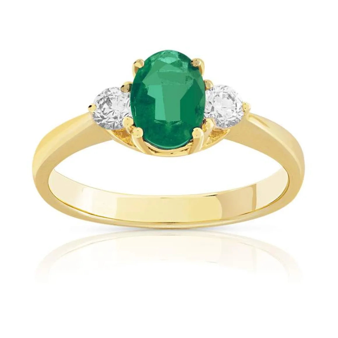 Bague or 750 jaune émeraude ovale et diamants