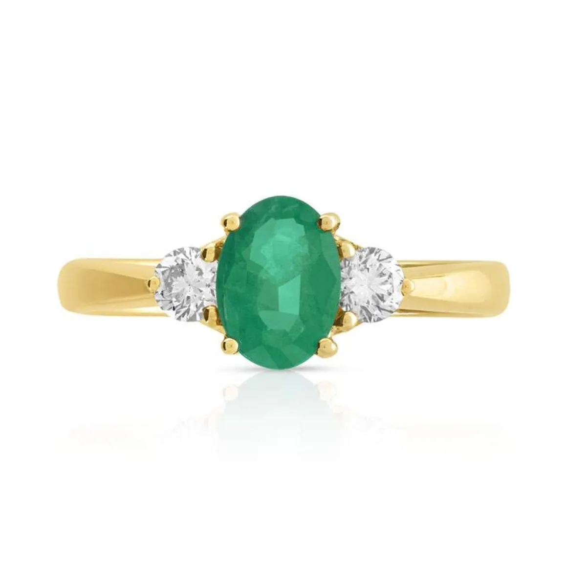 Bague or 750 jaune émeraude ovale et diamants