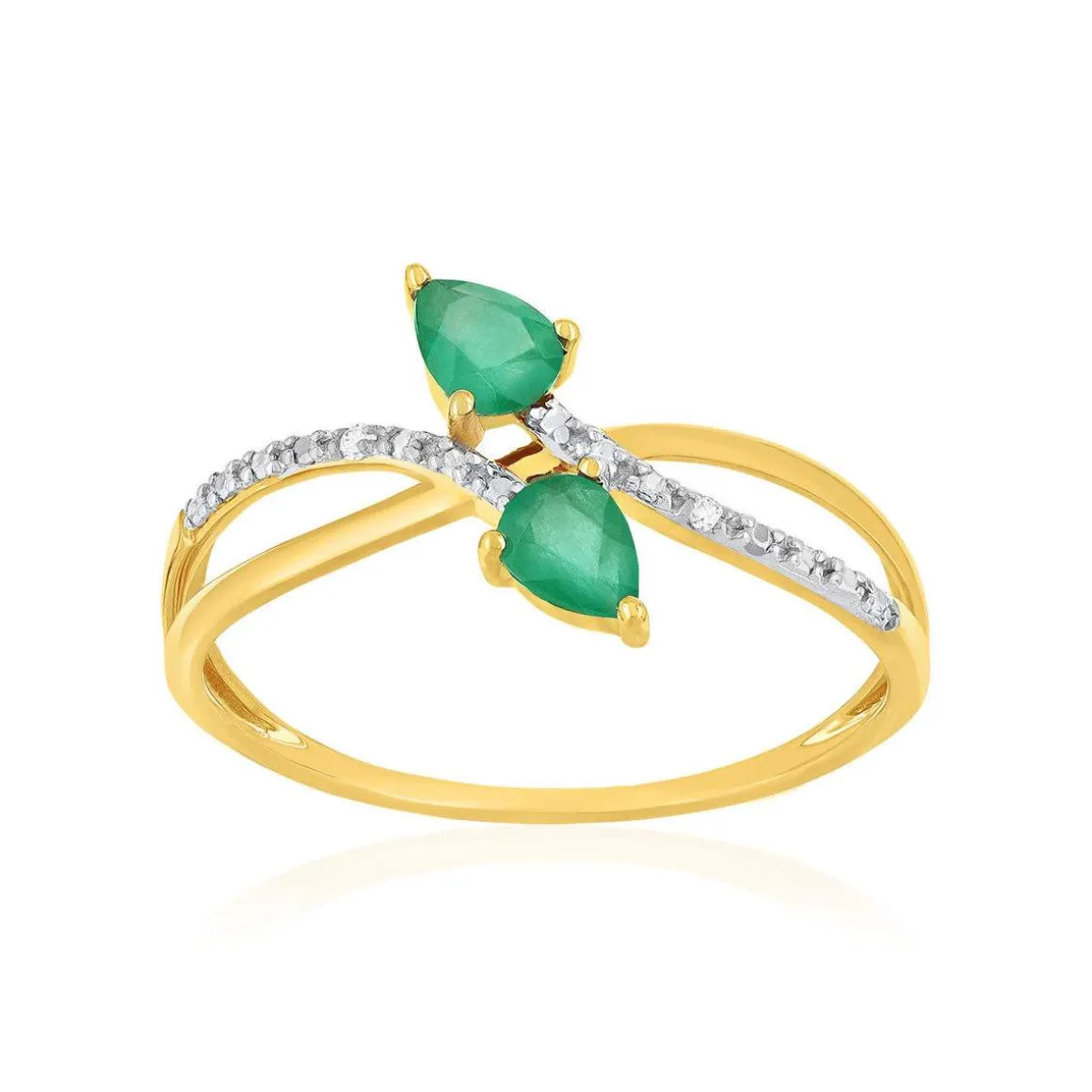 Bague or 375 jaune émeraudes et diamants