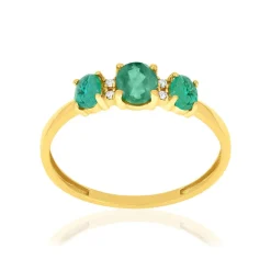 Bague or 750 jaune émeraudes et diamants