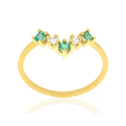 Bague or 750 jaune émeraudes et diamants