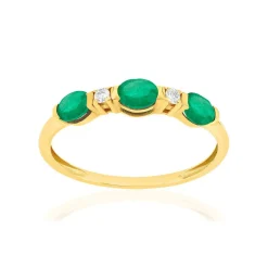Bague or 375 jaune émeraudes et zirconias