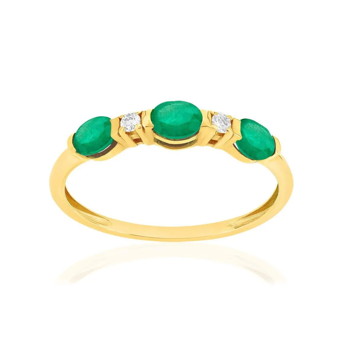 Bague or 375 jaune émeraudes et zirconias