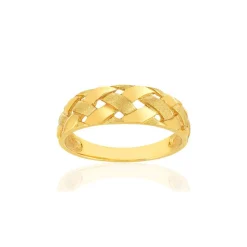 Bague or jaune 375 motif tressé, effet brossé et poli