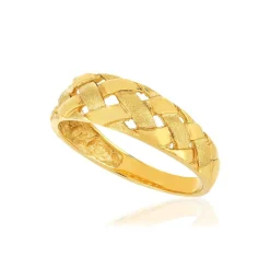 Bague or jaune 375 motif tressé, effet brossé et poli