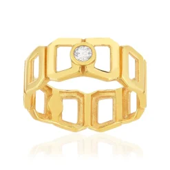 Bague or 750 jaune multi boucles ajourées et diamant