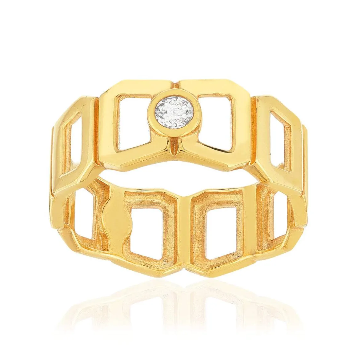 Bague or 750 jaune multi boucles ajourées et diamant