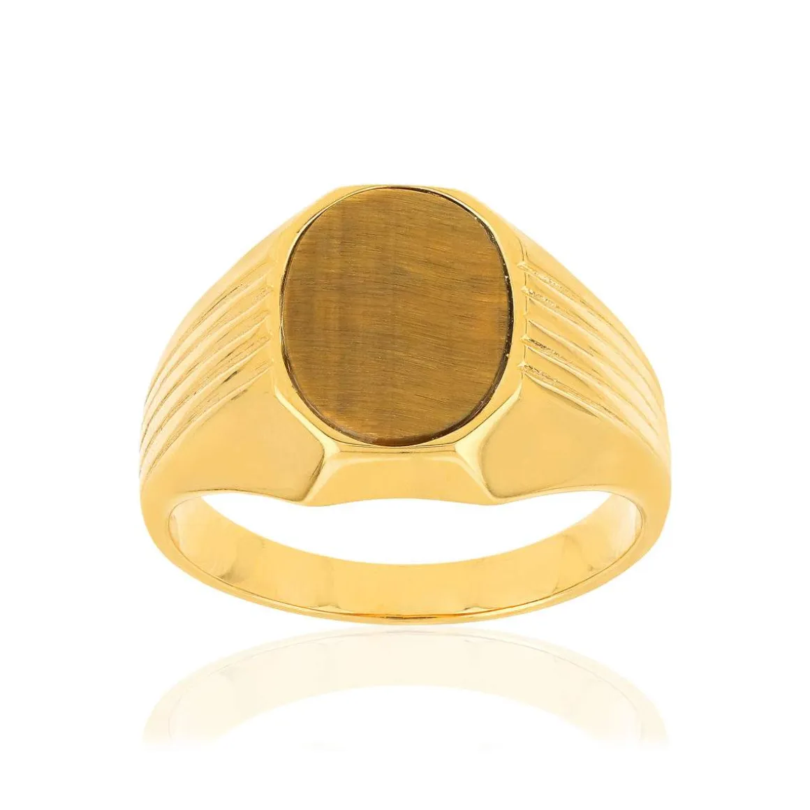Bague or 375 jaune ovale oeil de tigre marron