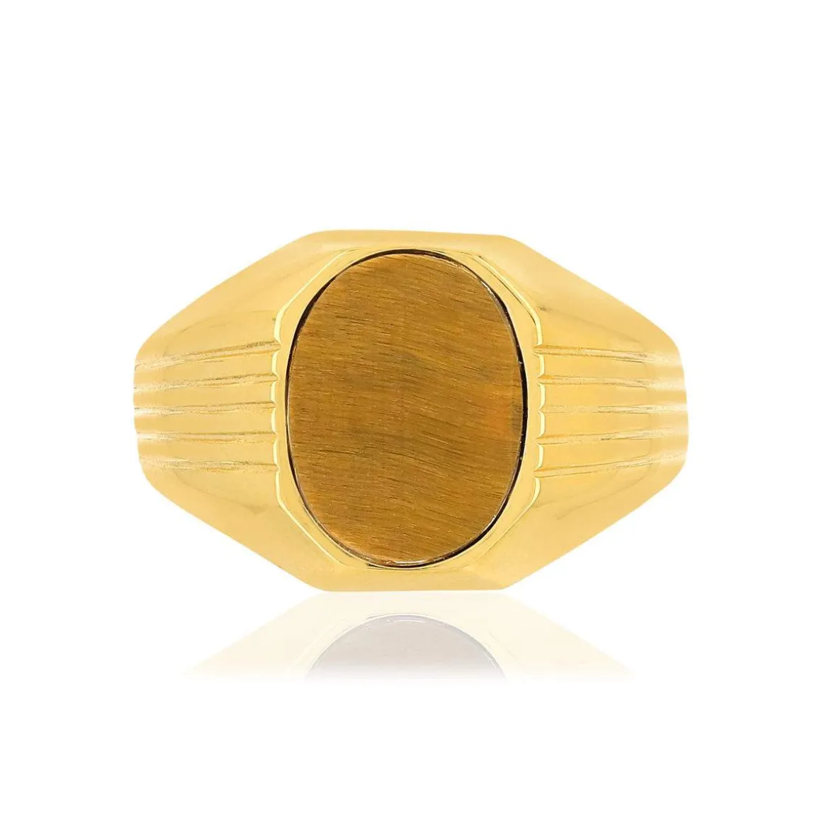 Bague or 375 jaune ovale oeil de tigre marron