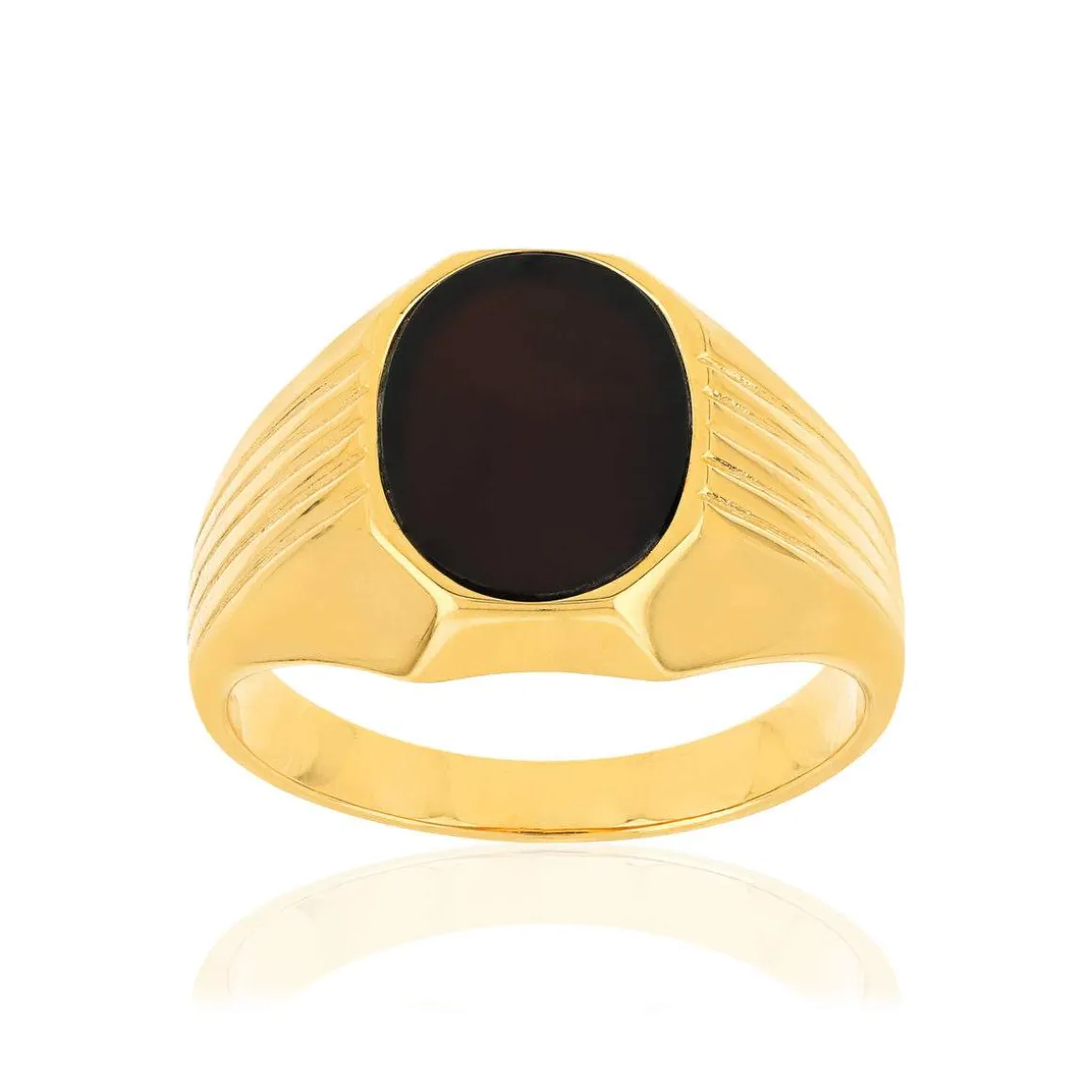 Bague or 375 jaune ovale onyx noir