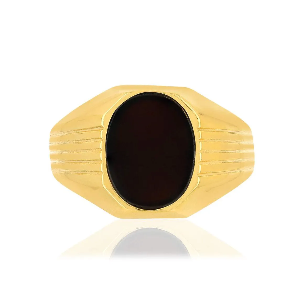 Bague or 375 jaune ovale onyx noir