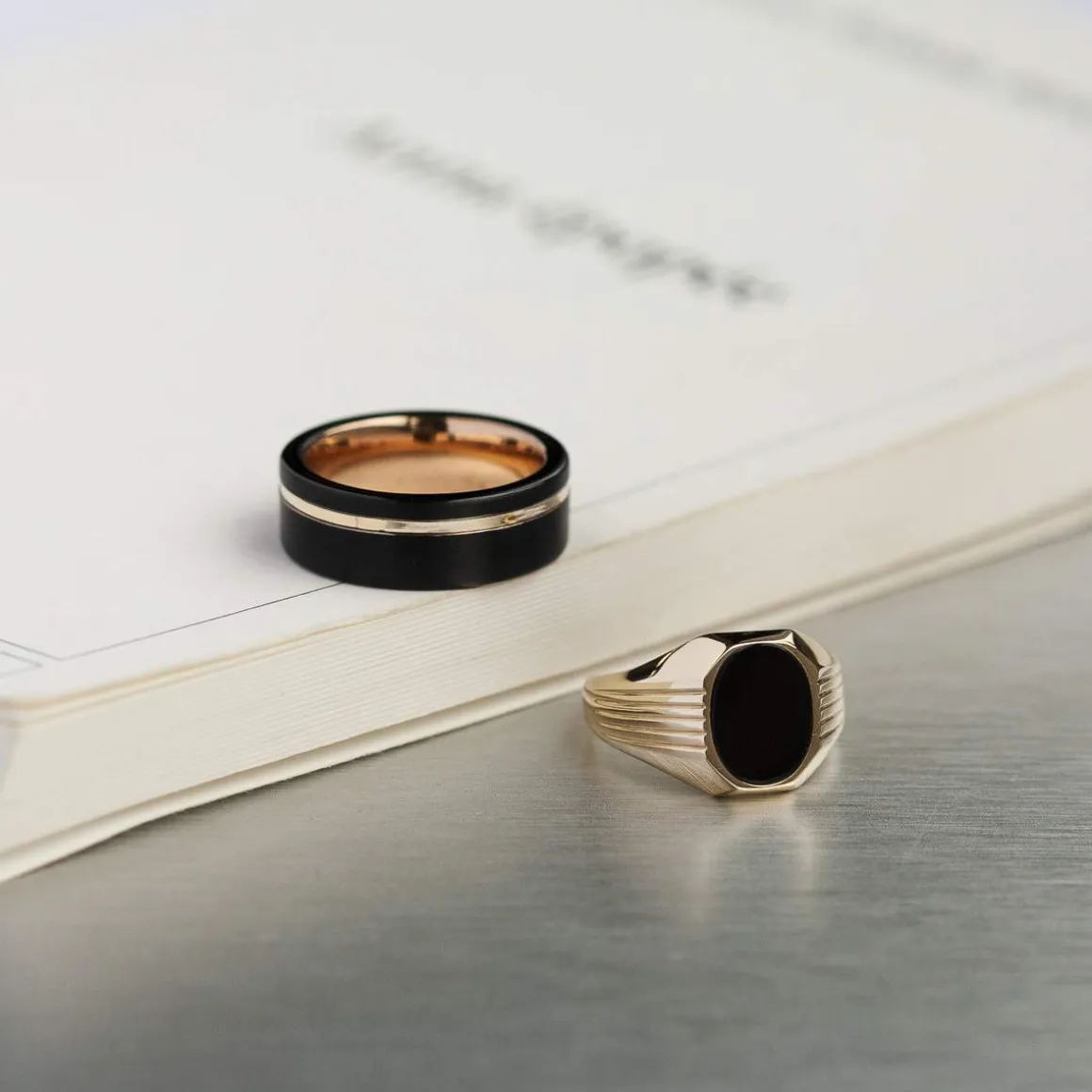 Bague or 375 jaune ovale onyx noir