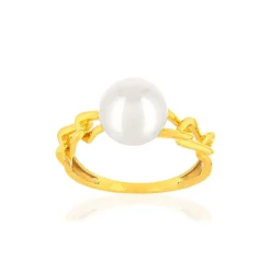 Bague or jaune 375 perle de culture de chine