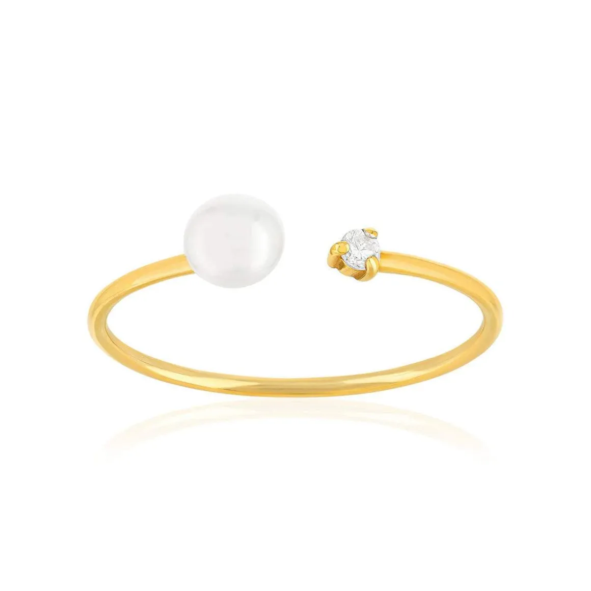 Bague or 375 jaune perle et zirconias