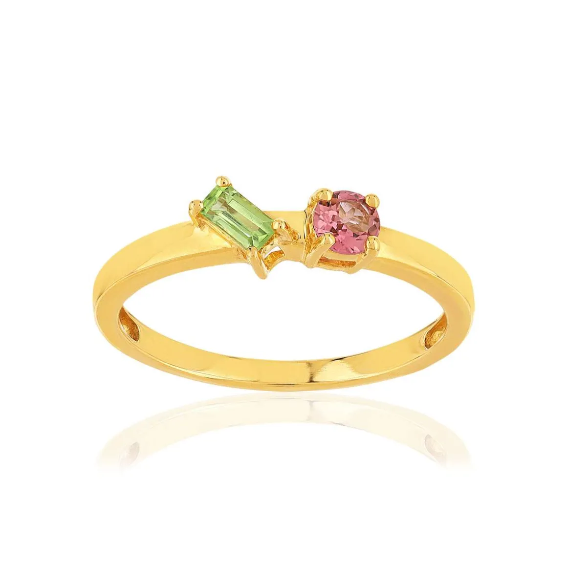 Bague or 375 jaune péridot et tourmaline