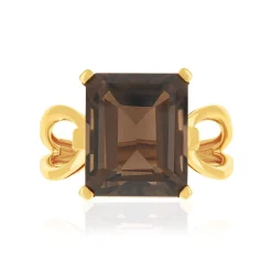 Bague or 375 jaune quartz fumés