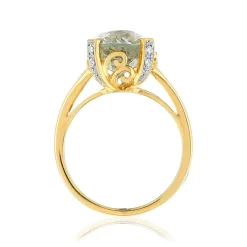 Bague or jaune 375 quartz ovale et diamants