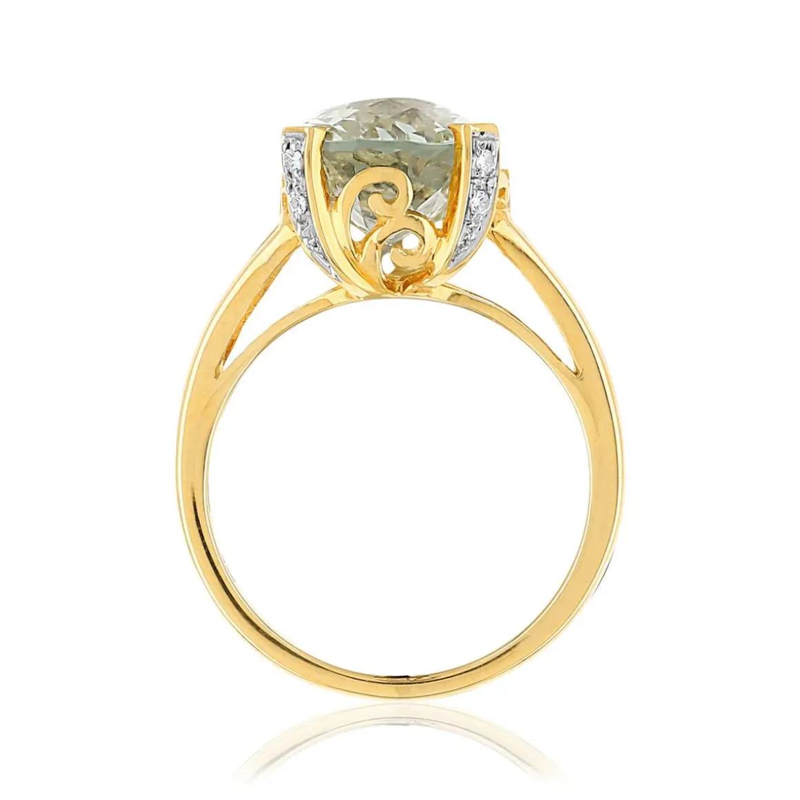 Bague or jaune 375 quartz ovale et diamants