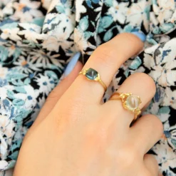 Bague or 375 jaune quartz vert