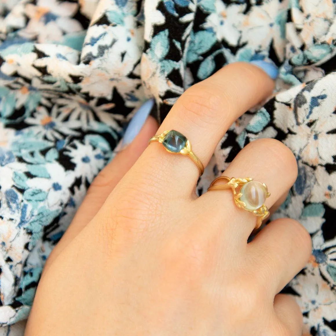 Bague or 375 jaune quartz vert
