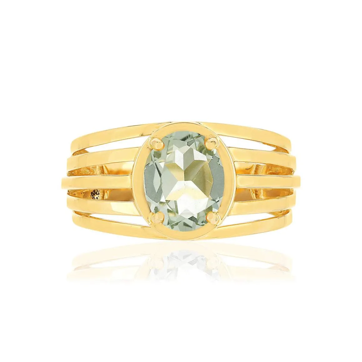 Bague or jaune 375, 1 quartz vert 1,40 carat.