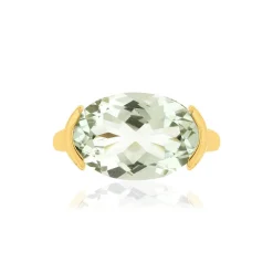 Bague or jaune 750, 1 quartz vert de 4,77 carats