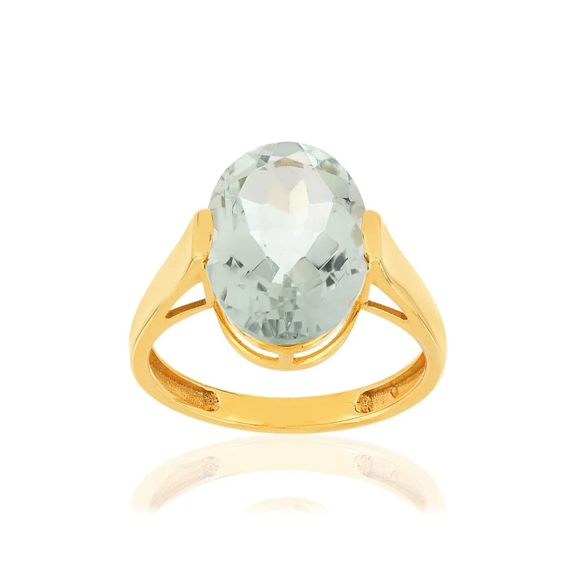 Bague or jaune 750, 1 quartz vert ovale de 5,40 carats.