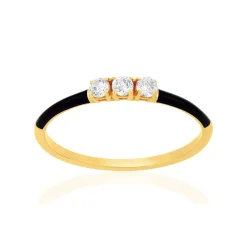 Bague or 375 jaune résine noire et 3 zirconias