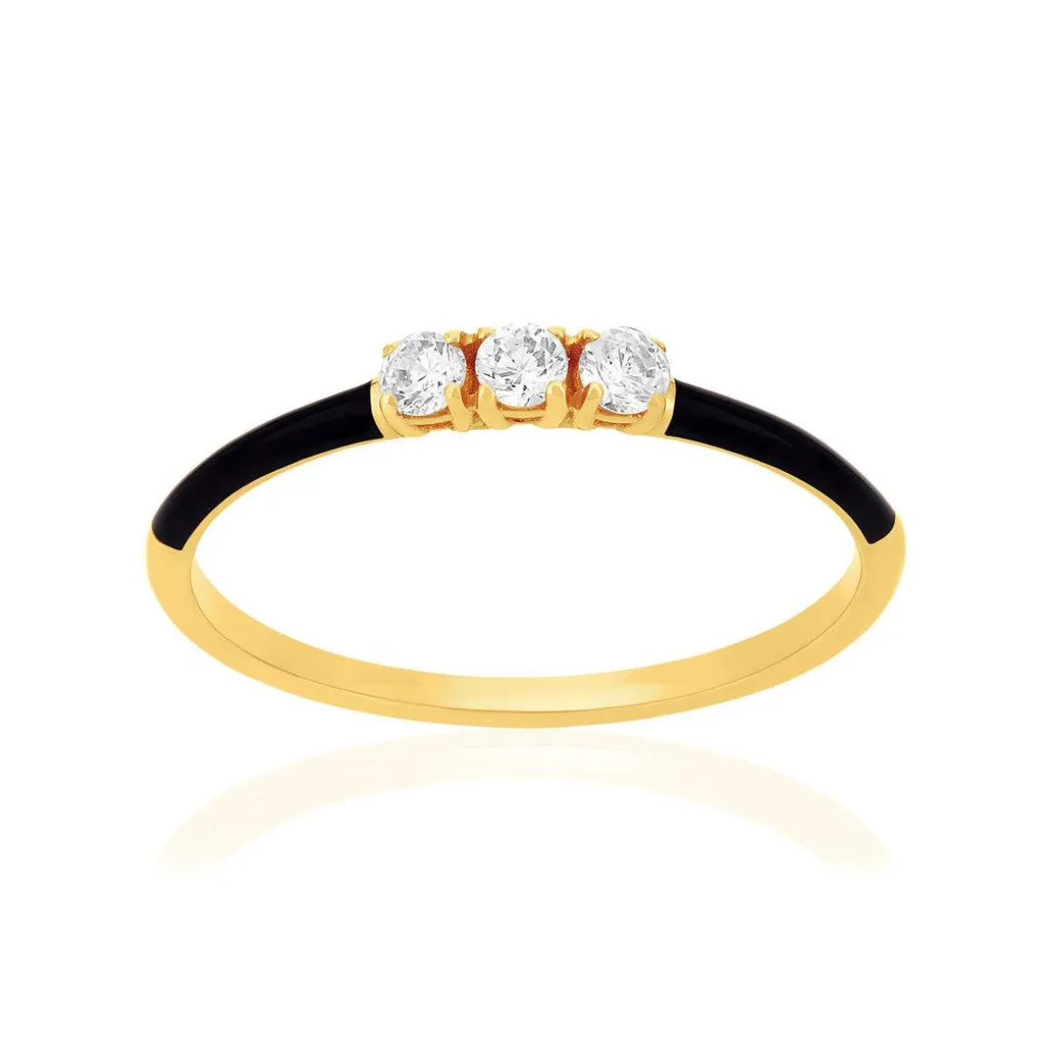 Bague or 375 jaune résine noire et 3 zirconias