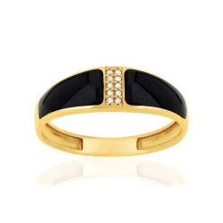 Bague or 375 jaune résine noire et zirconias
