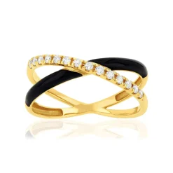 Bague or 375 jaune résine noire et zirconias