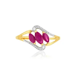 Bague or 375 jaune rubis diamants