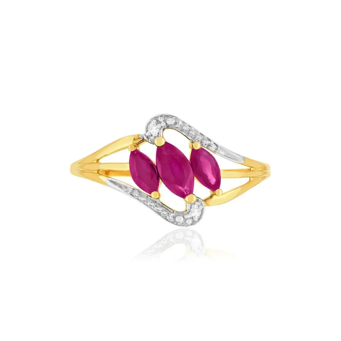 Bague or 375 jaune rubis diamants